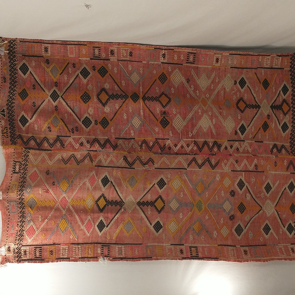 Antique Handwoven Soft Color Textile 65x 45" Vintage Weaving Rough Condition Old